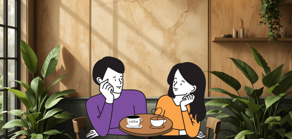people sitting in a korean cafe showing everyday social interaction