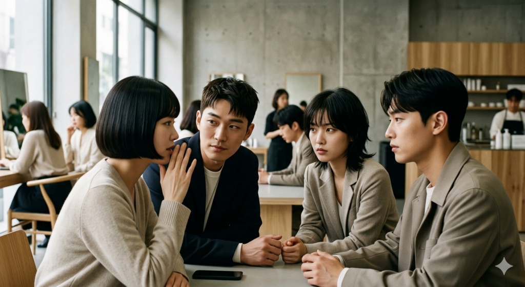people subtly observing each other in conversation